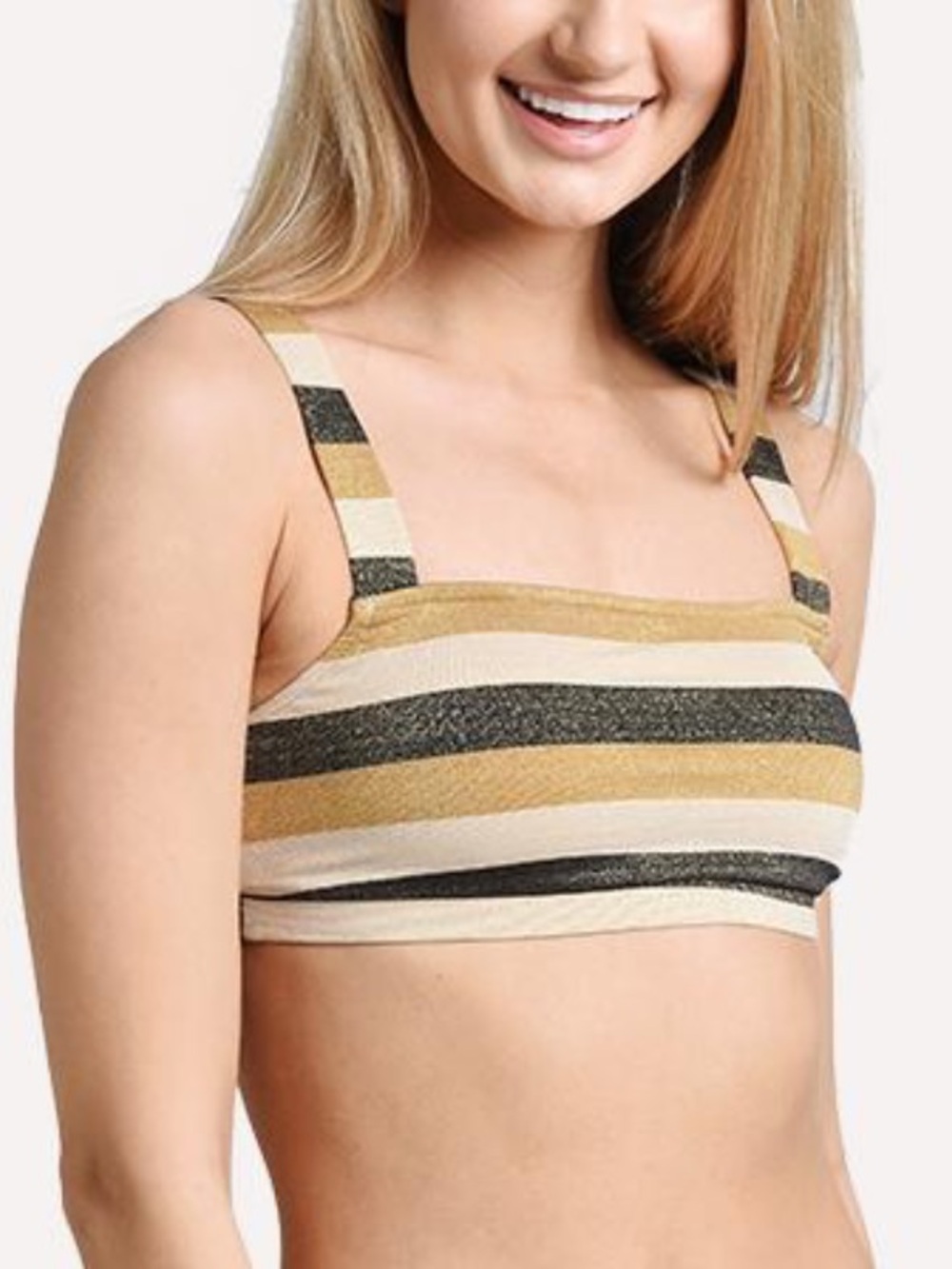 Seafolly Cream and Gold Striped Bikini Top